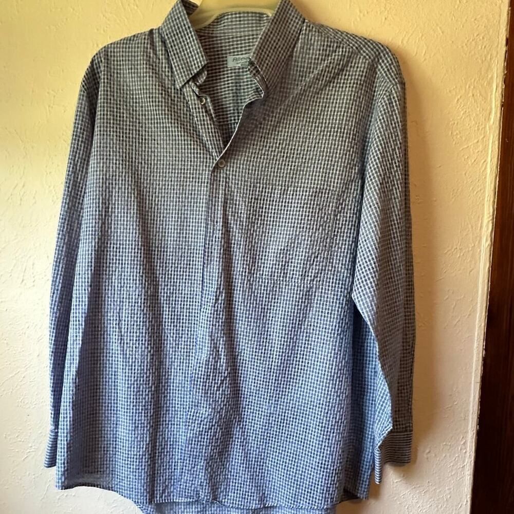 Allora Italy Bule Checkered Long Sleeve Button Down Mens Dress Shirt Large